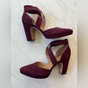 Burgundy velvet heels